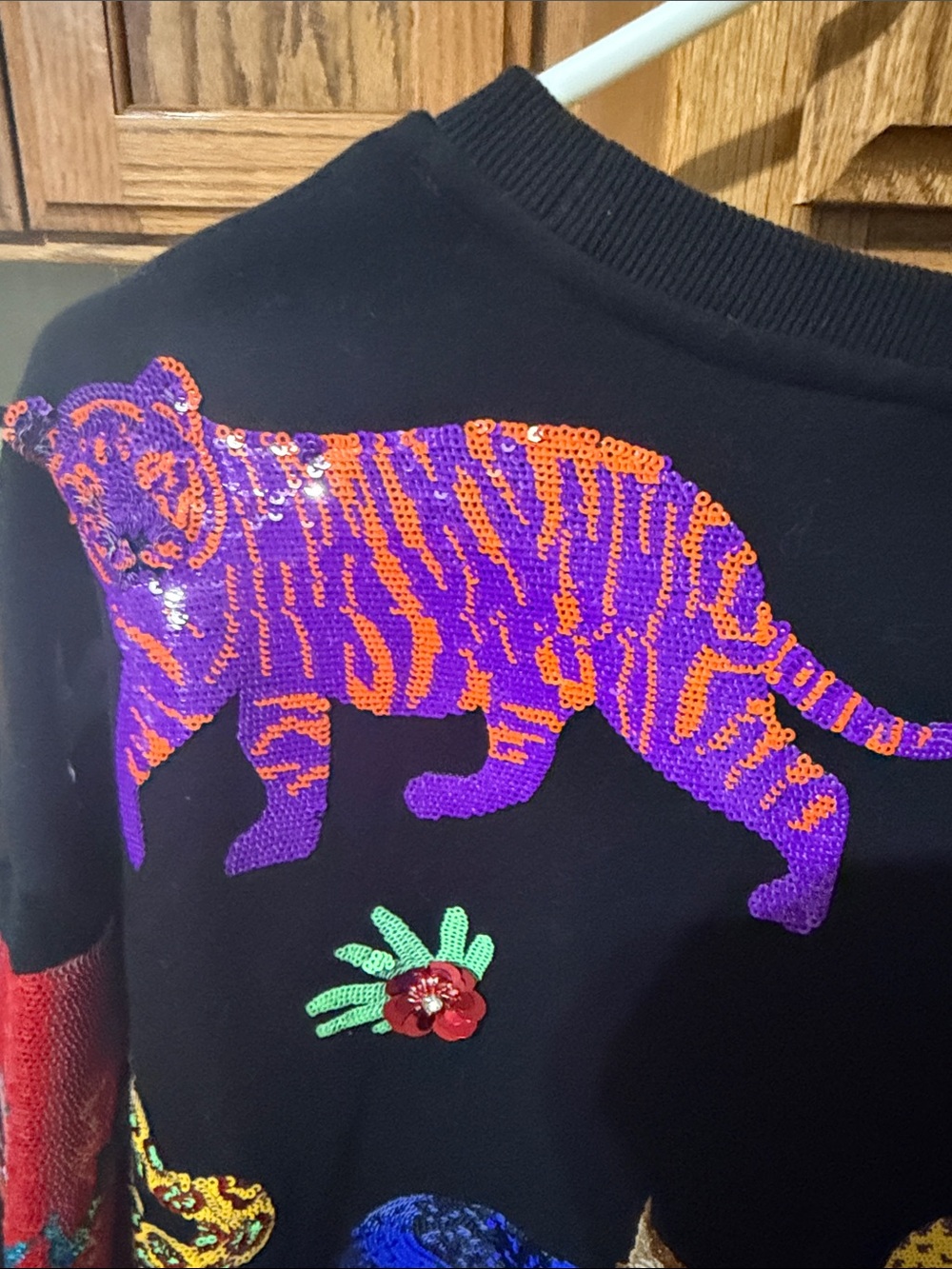 QUEEN OF SPARKLES Black Sweater with Neon Animal Appliqués - Picture 5 of 12
